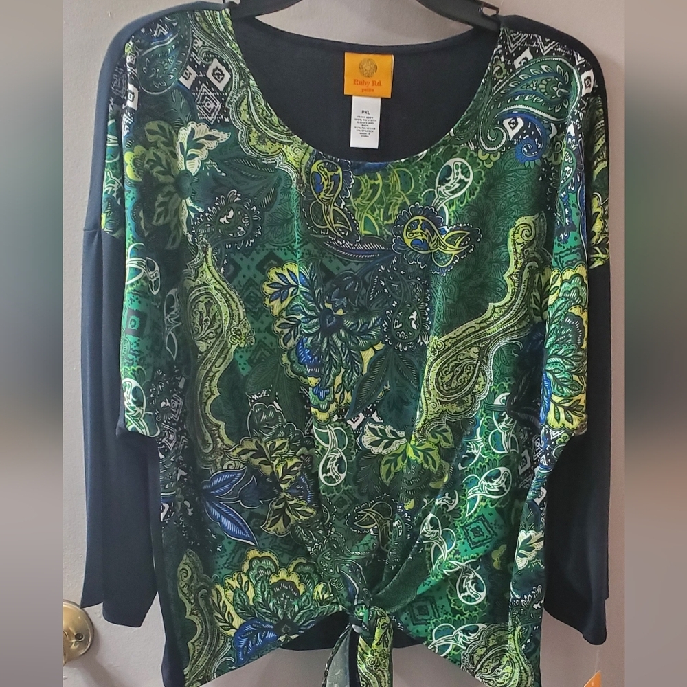 Ruby Rd. Green and Blue Paisley Blouse. New Sz PXL